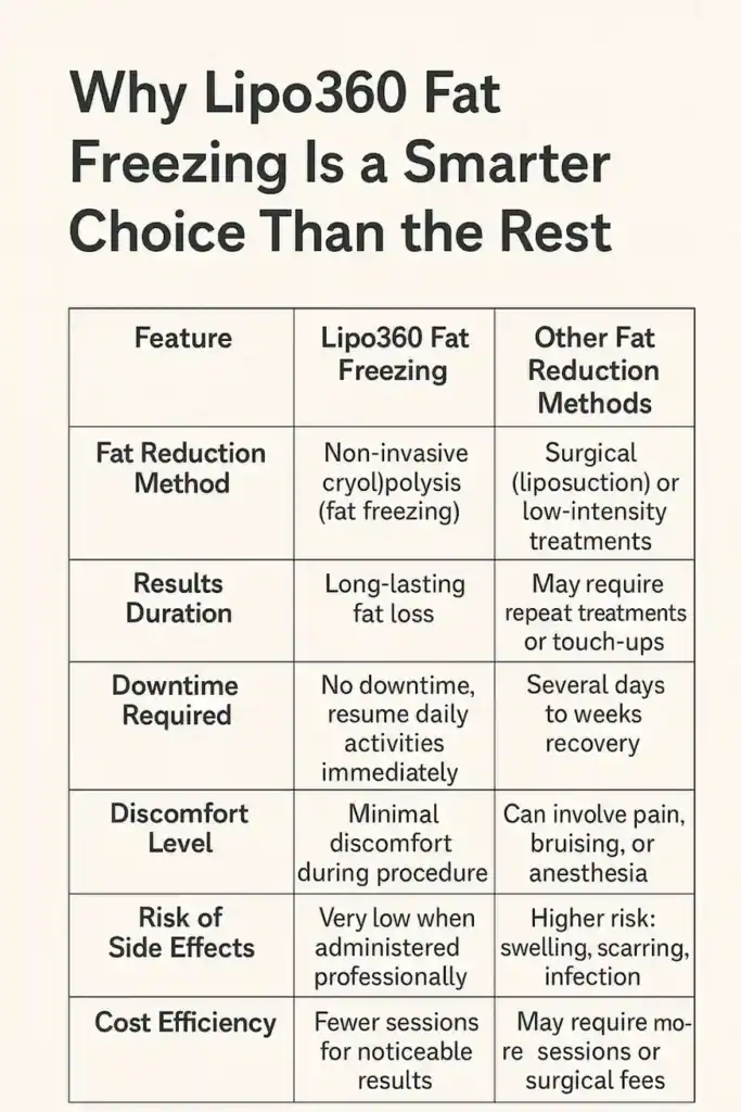 Is it possible to permanently freeze fat cells? 2 Table showing benefits of fat freezing to remove fat cells Leicester from Lipo 360