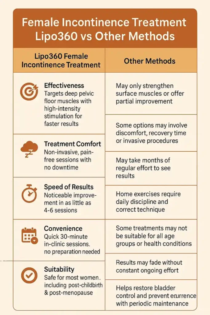 Comprehensive Guide To Female Incontinence Treatment Options 1 Table showing benefits of incontinence treatment Leicester